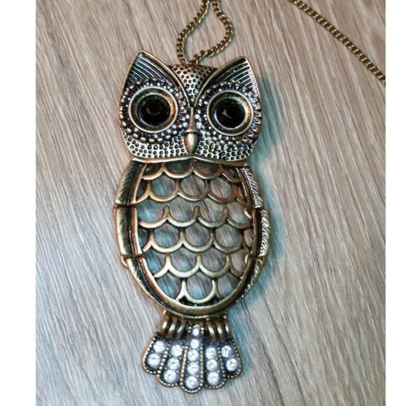 Vintage SHB Avon OWL Convertible Long Chain Necklace or Brooch Pin, Brass Gold. - Picture 2 of 4